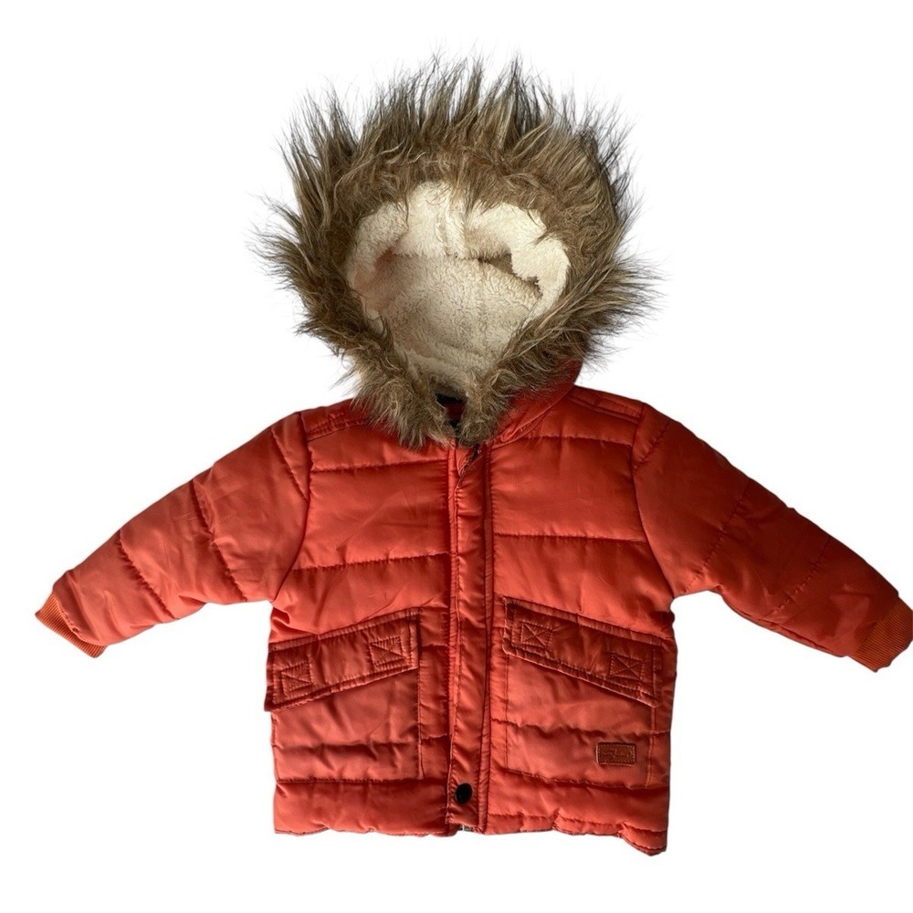 NWT 7 Seven For All Mankind Toddler Jacket 18M Orange Hood Faux Fur Warm Coat
